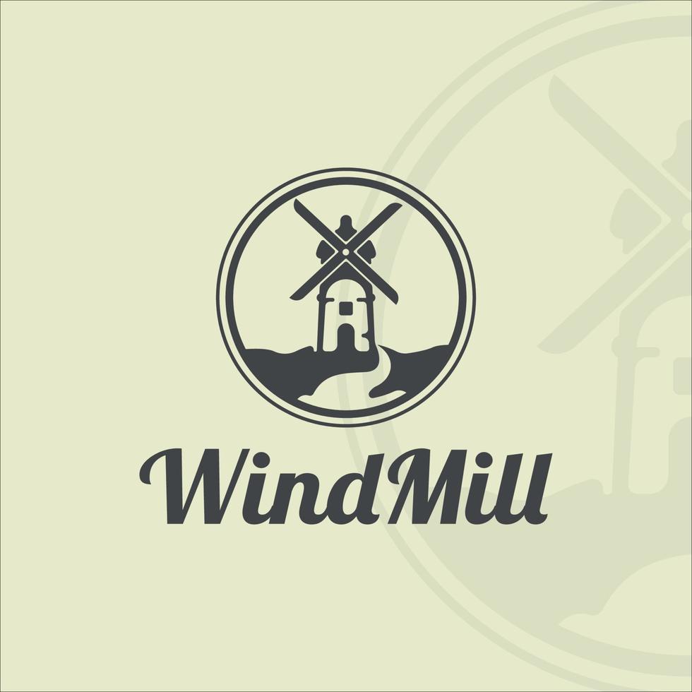 windmill at farm logo vintage vector illustration template icon graphic design. building agriculture sign or symbol for professional farmer business with retro badge
