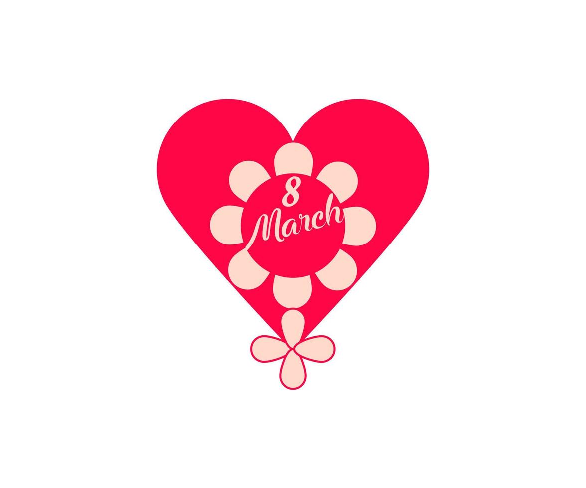 Women's day 8 march logo from modern heart. 8 march day flower inside heart icon. Colorful women's day icon template. Simple linear vector white background.