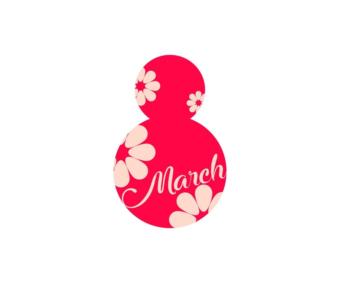 Modern 8 march floral logo. Women's day 8 icon. Romantic template with red flowers. Simple linear vector white background.