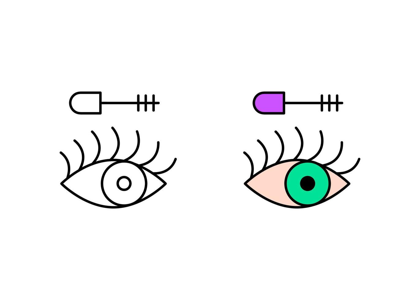 conjunto de iconos de ojos con pestañas modernas. icono de pestañas con ojos maquillados. plantilla de maquillaje lineal y colorida. fondo blanco de vector lineal simple.