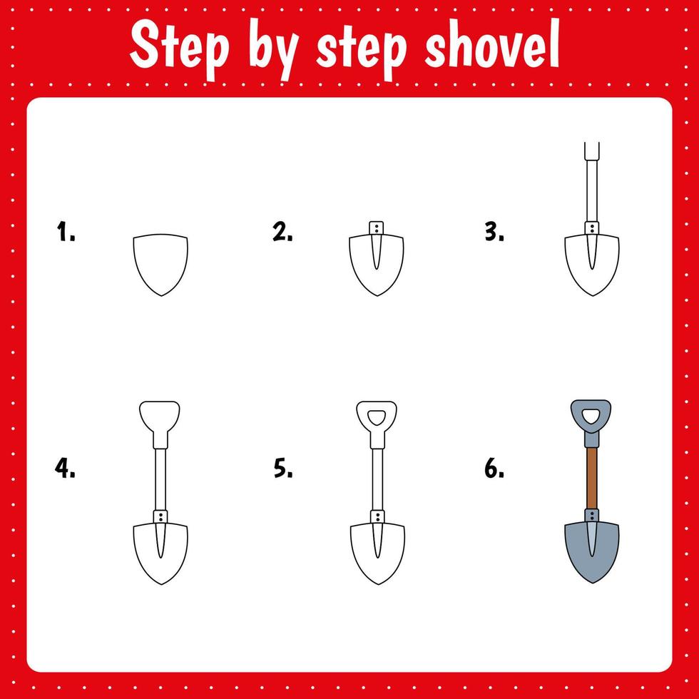 How to draw shovel. Educational page for children. vector