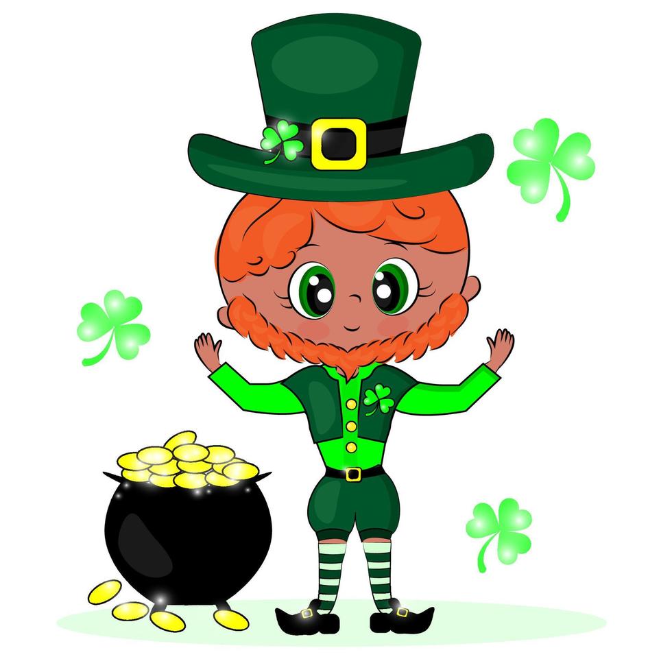 Little funny boy in costume for St. Patrick's party, print for textile, for gift wrapping, for t-shirt, for greeting card, vector illustration