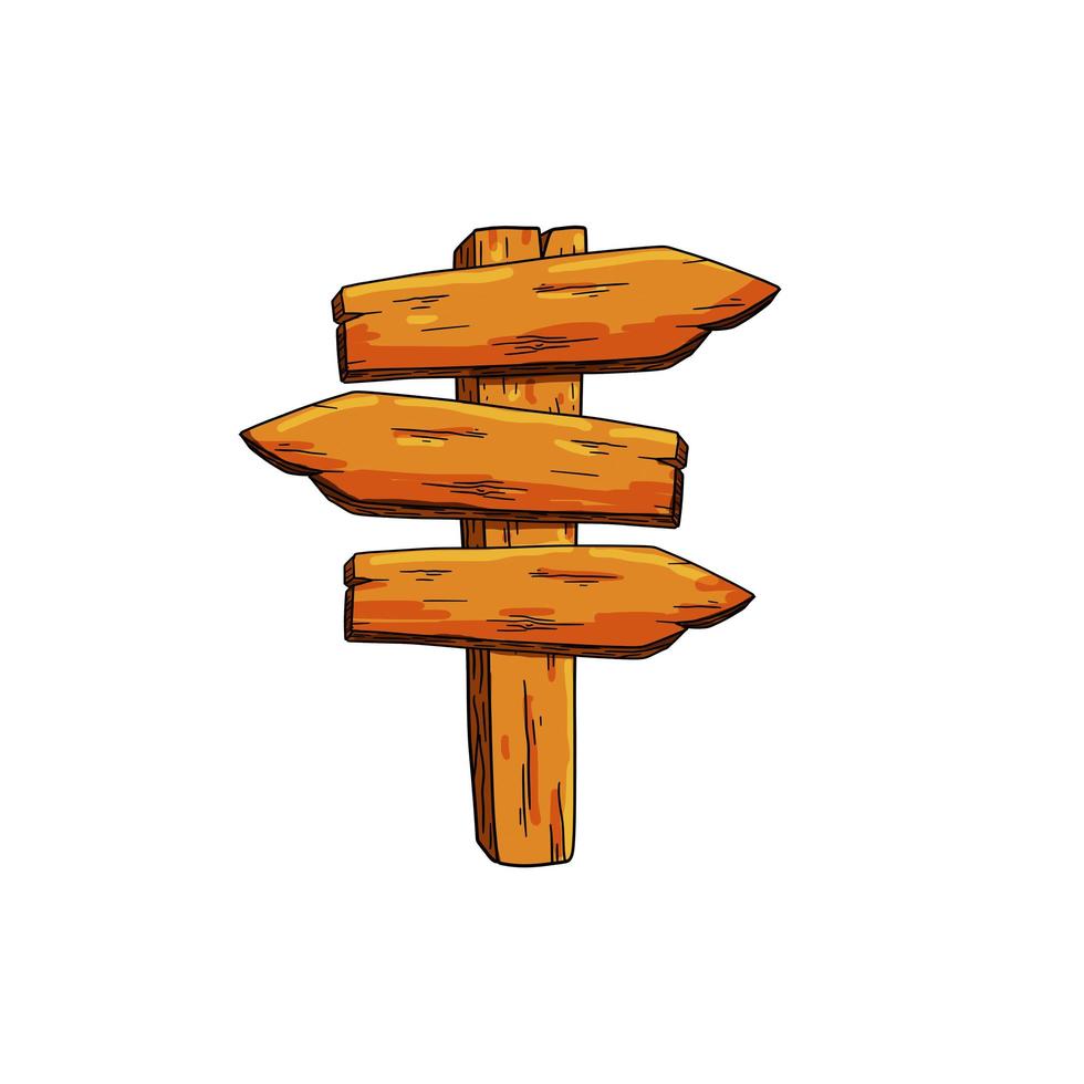 Wooden signpost. Path and route. Information index. vector