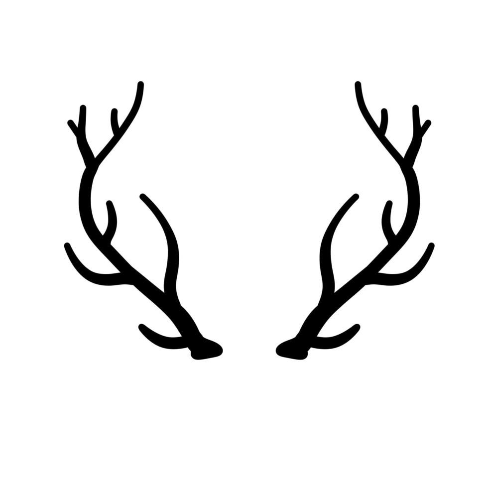 Horn of deer or elk. Hunting trophy. Black and white silhouette of antler vector