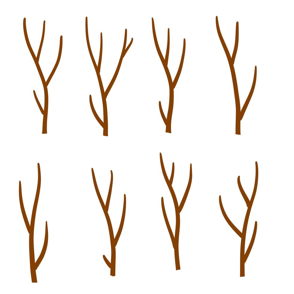 Tree branch. Set of different brown sticks. Cartoon flat illustration. vector