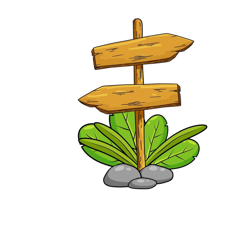 Wooden signpost on grass. Path and route. vector