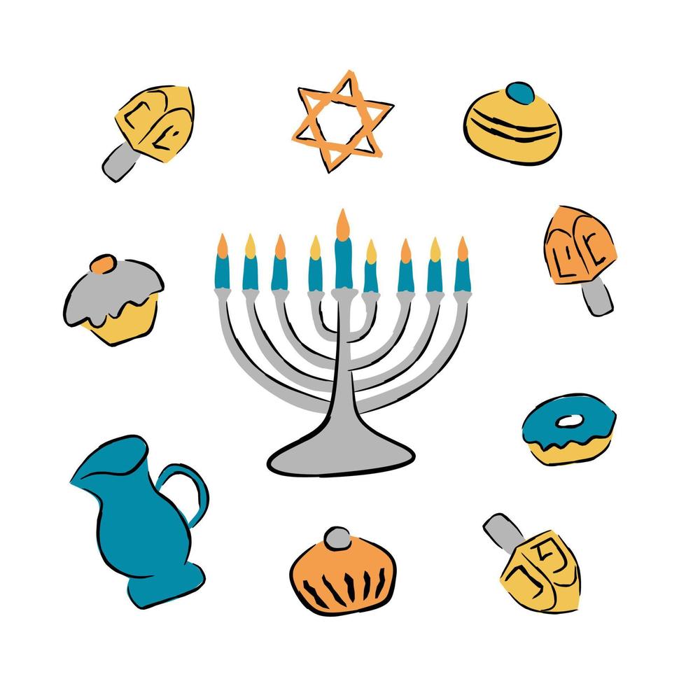 Set of traditional hannukah symbols vector