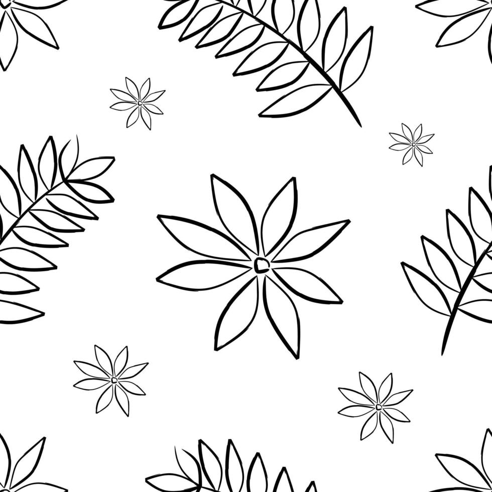 Floral seamless black and white pattern vector