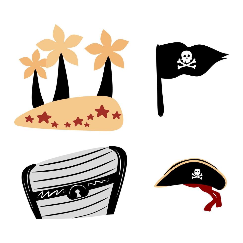 conjunto de objetos piratas de dibujos animados vector