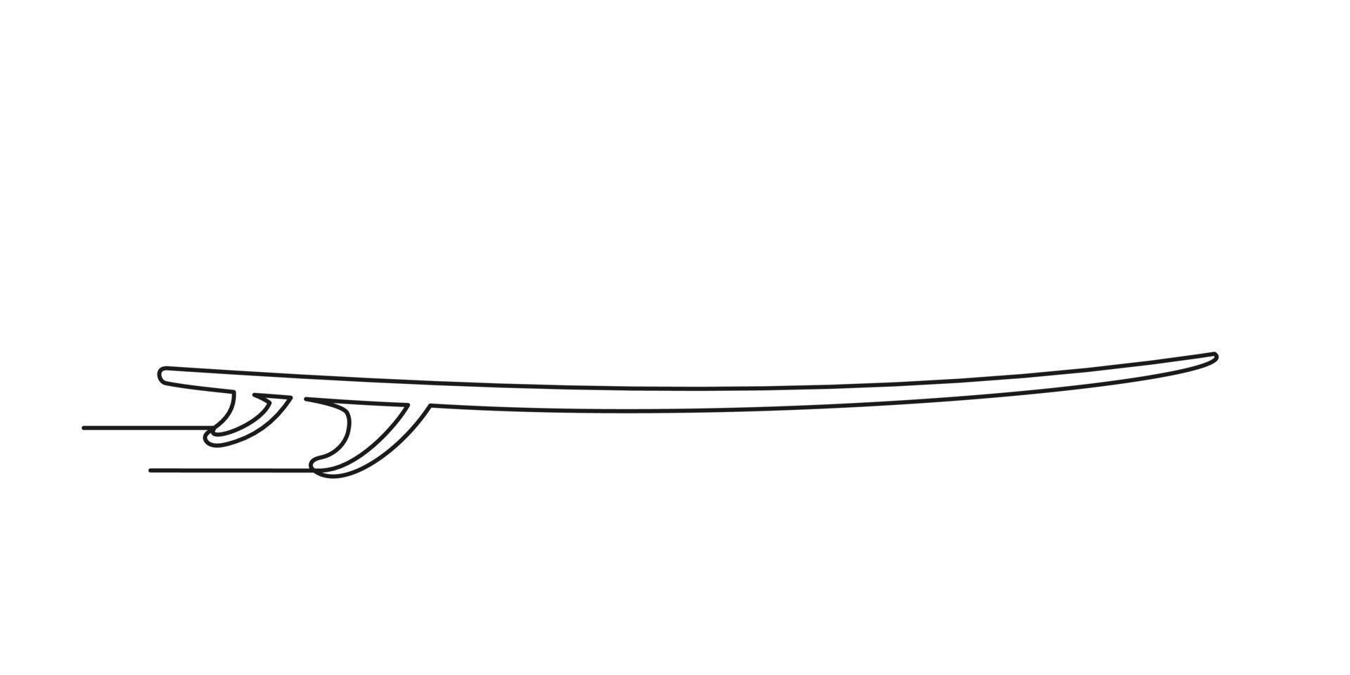 Continuous one line drawing of an surfboard vector