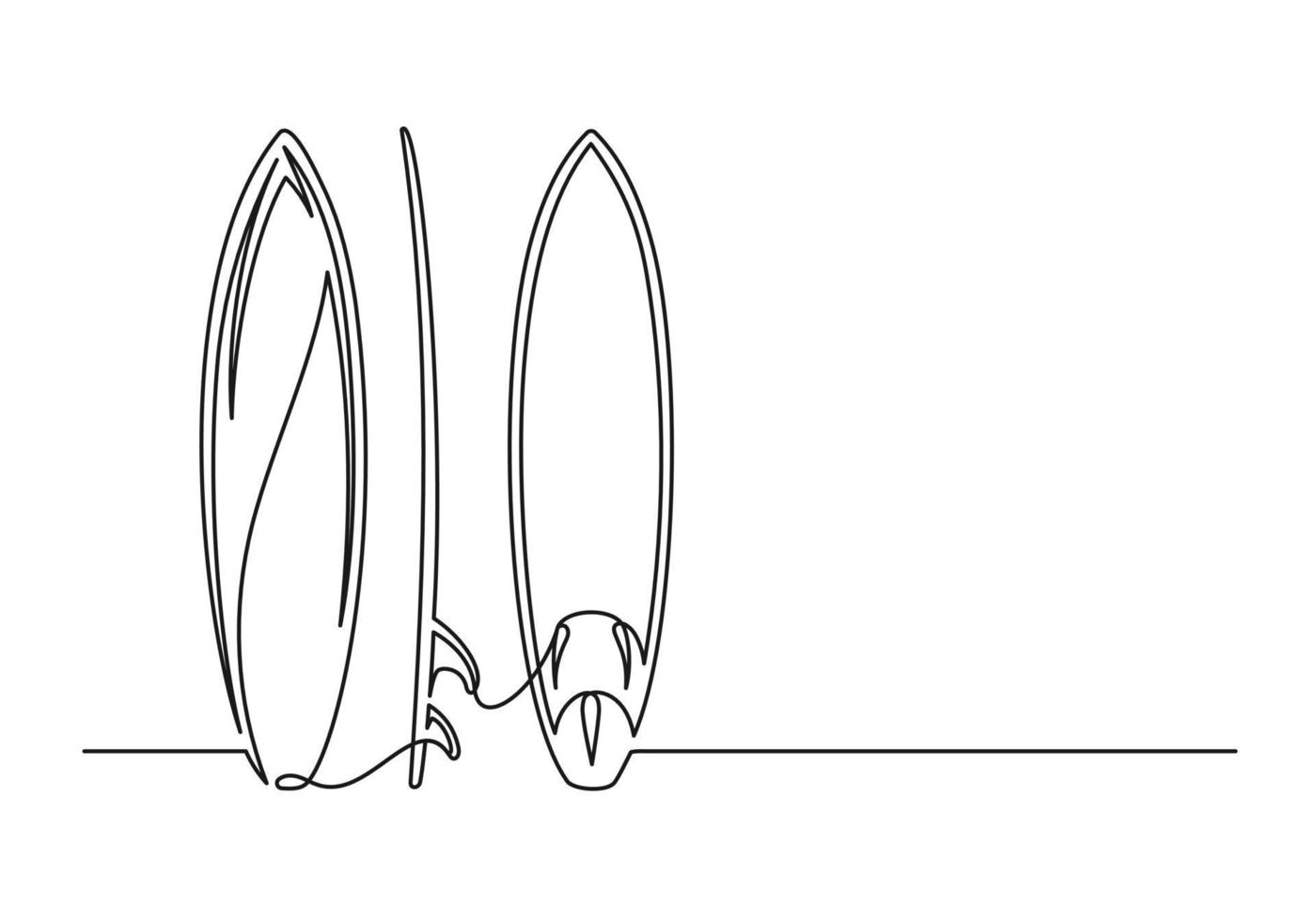 Continuous one line drawing of an surfboard set vector