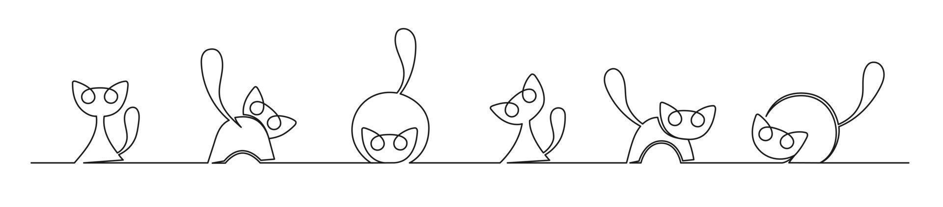 Set of continuous one line drawing of a cute cats vector