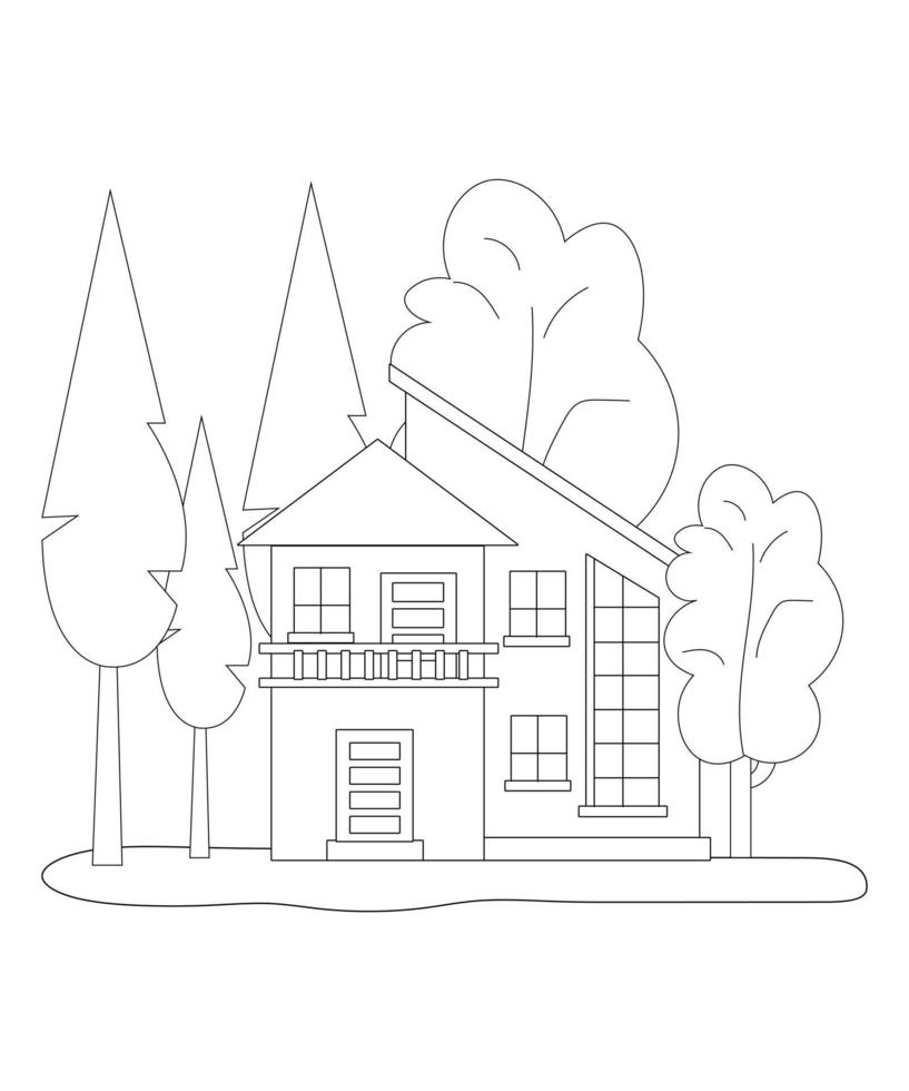 House Coloring page design. coloring page design for kids. simple coloring page design vector