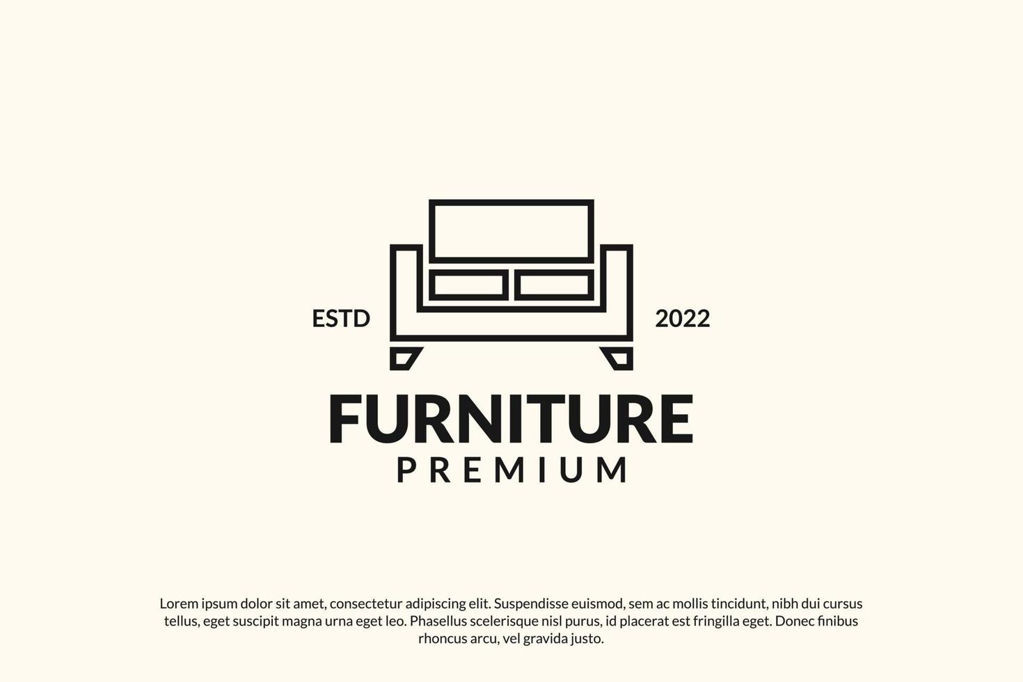 Minimalist sofa logo design, home decor vector design. Furniture design logotype