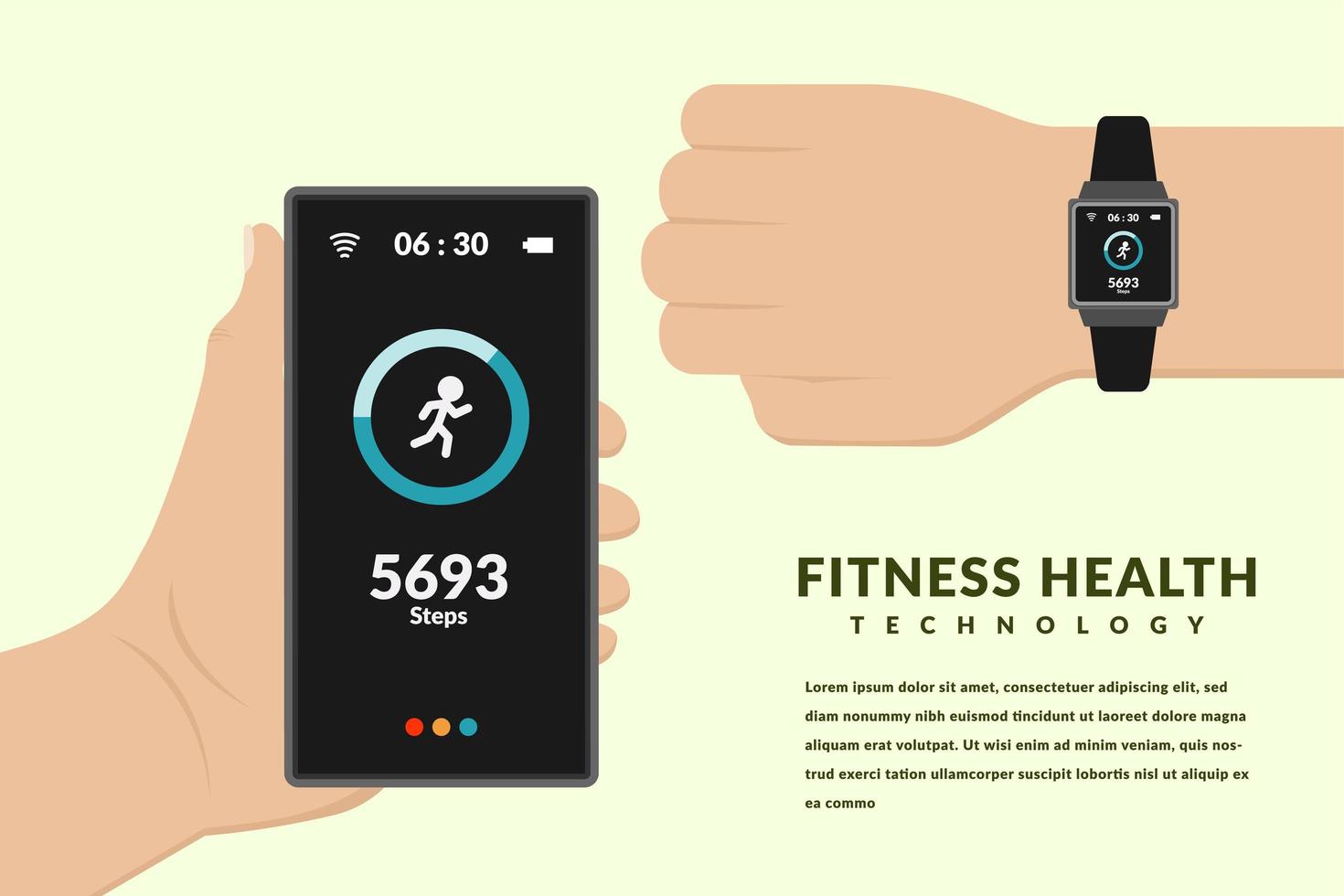 hand holding smart phone and smart watch vector design