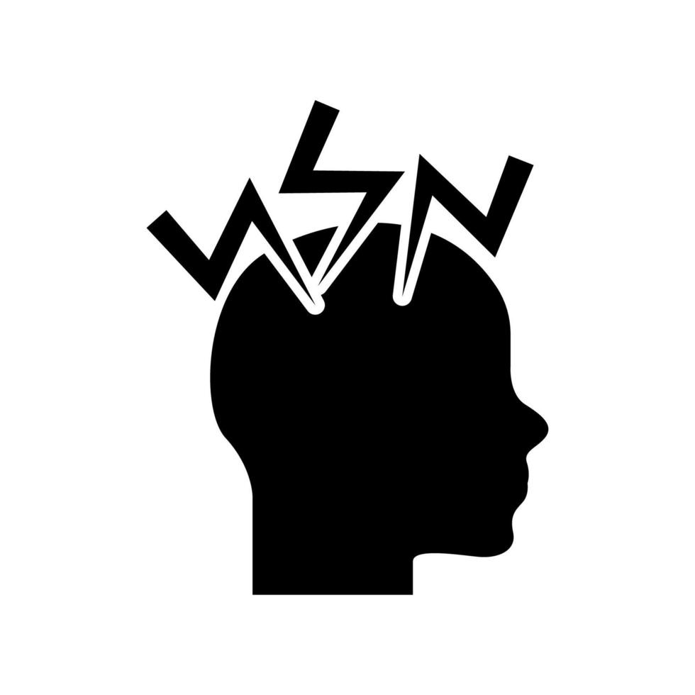 Thunder on head, Brain Electric Shock vector pictogram, head human profile