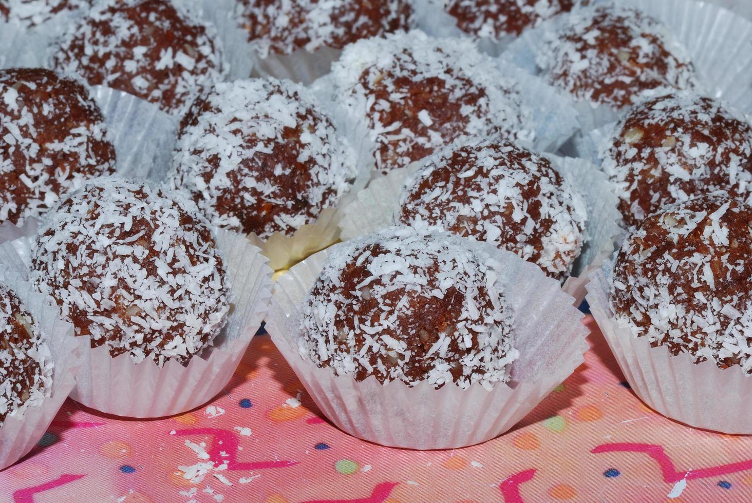 sweet brown delicious rum balls with white photo