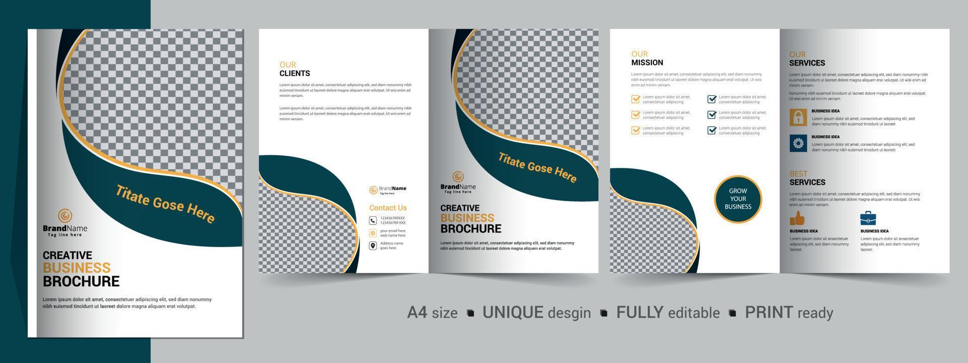 plantilla de diseño de folleto bifold para su empresa, empresa, negocio, publicidad, marketing, agencia y negocios en Internet. vector