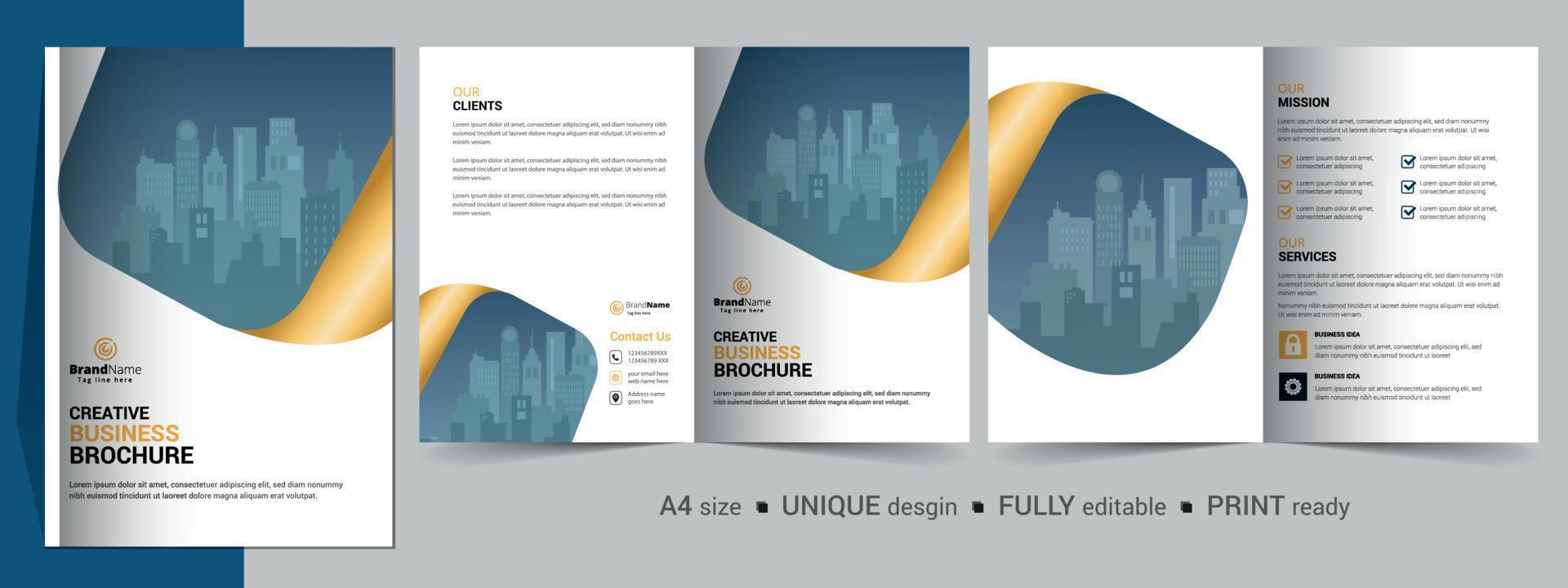 Bifold Brochure Design Template for Your Company, Corporate, Business, Advertising, Marketing, Agency, and Internet Business. vector
