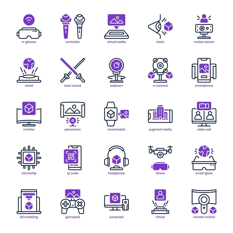 paquete de iconos de realidad virtual para el diseño de su sitio web, logotipo, aplicación, ui. icono de realidad virtual diseño sólido de línea mixta. ilustración de gráficos vectoriales y trazo editable. vector