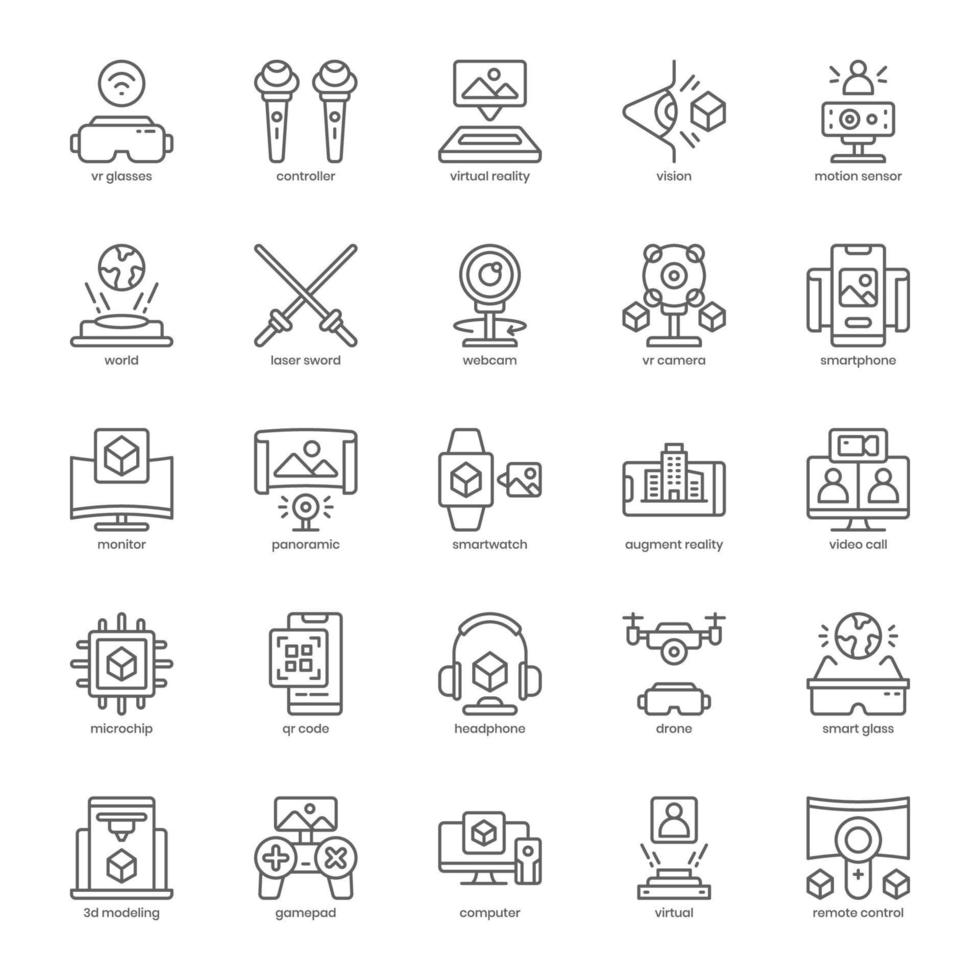 Virtual Reality icon pack for your website design, logo, app, UI. Virtual Reality icon outline design. Vector graphics illustration and editable stroke.