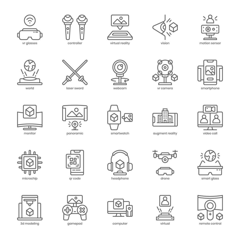 paquete de iconos de realidad virtual para el diseño de su sitio web, logotipo, aplicación, ui. diseño de esquema de icono de realidad virtual. ilustración de gráficos vectoriales y trazo editable. vector