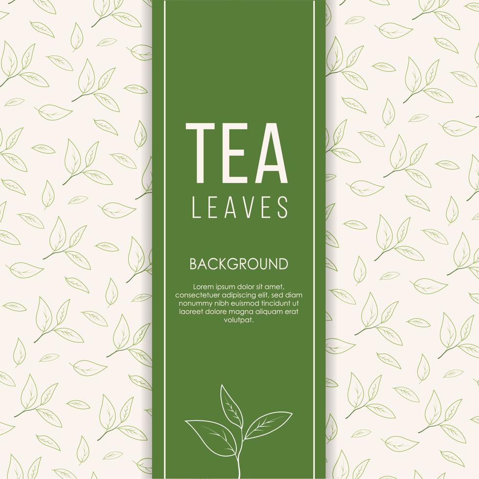 fondo de hojas de té en vector de estilo dibujado a mano. diseño de envases, carta de bebidas, aromaterapia y productos de té. con lugar para texto.