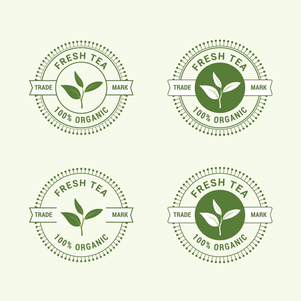conjunto de diseño de etiqueta de insignia de sello de té. té de plantillas de formulario de círculo. elemento de diseño, publicidad, envasado de productos de té vector