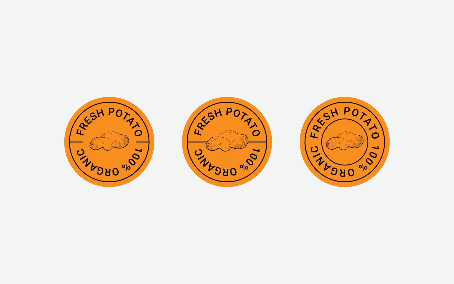 conjunto de diseño de etiqueta de insignia de sello de patata. patata de plantillas de formulario de círculo. elemento de diseño, publicidad, envasado de productos de patata vector