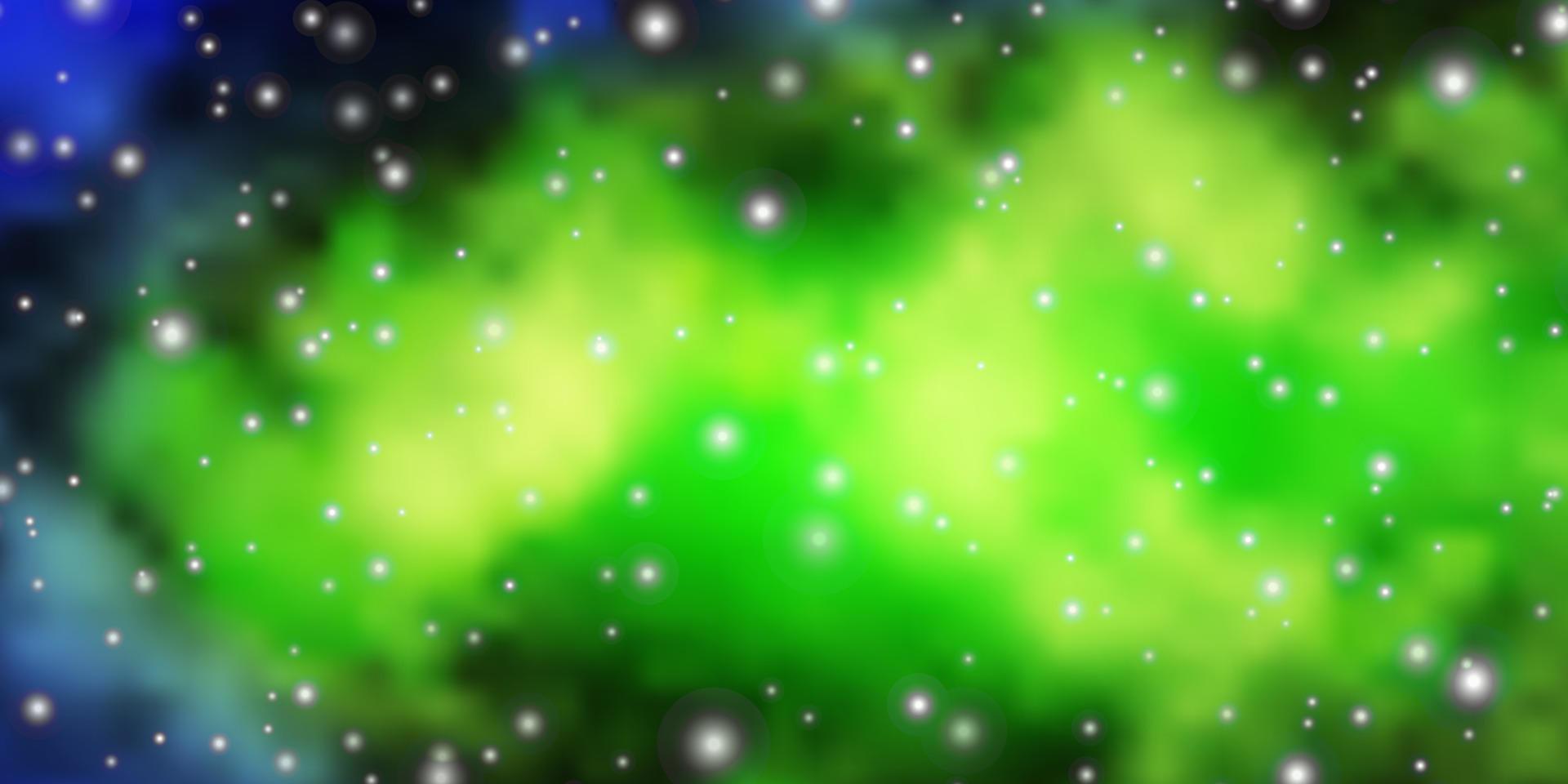 Fondo de vector azul claro, verde con estrellas pequeñas y grandes.