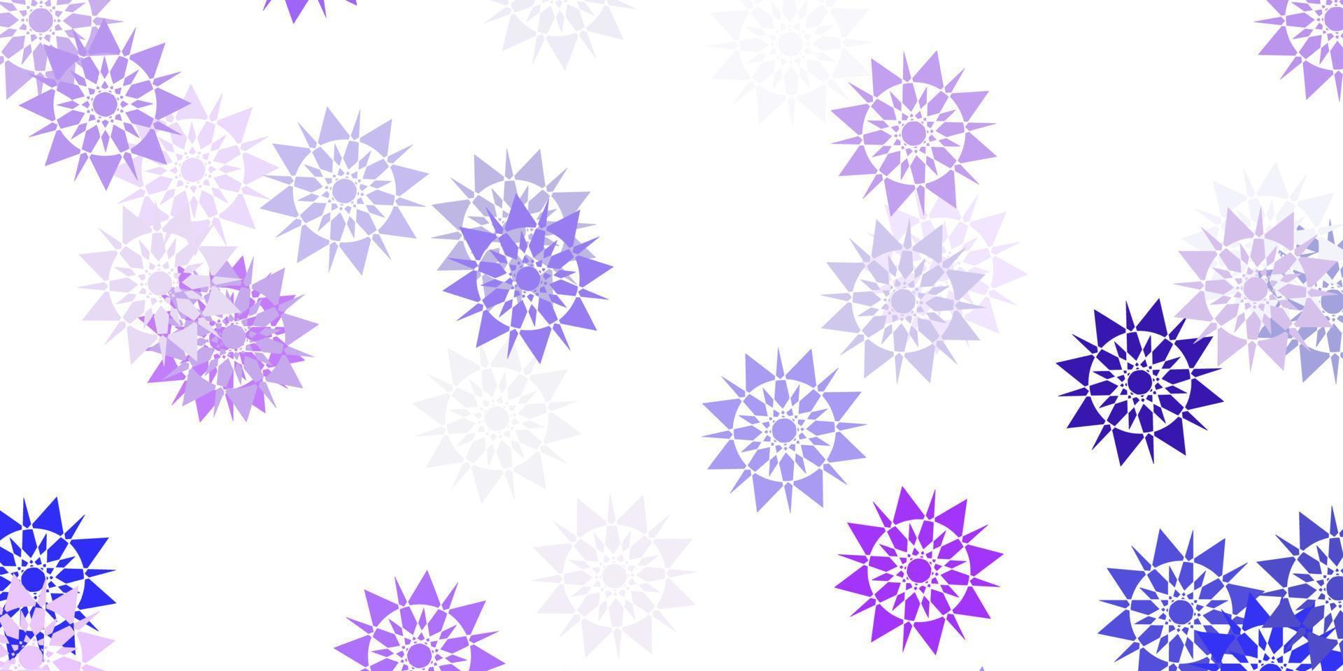 plantilla de vector de color púrpura claro con copos de nieve de hielo.