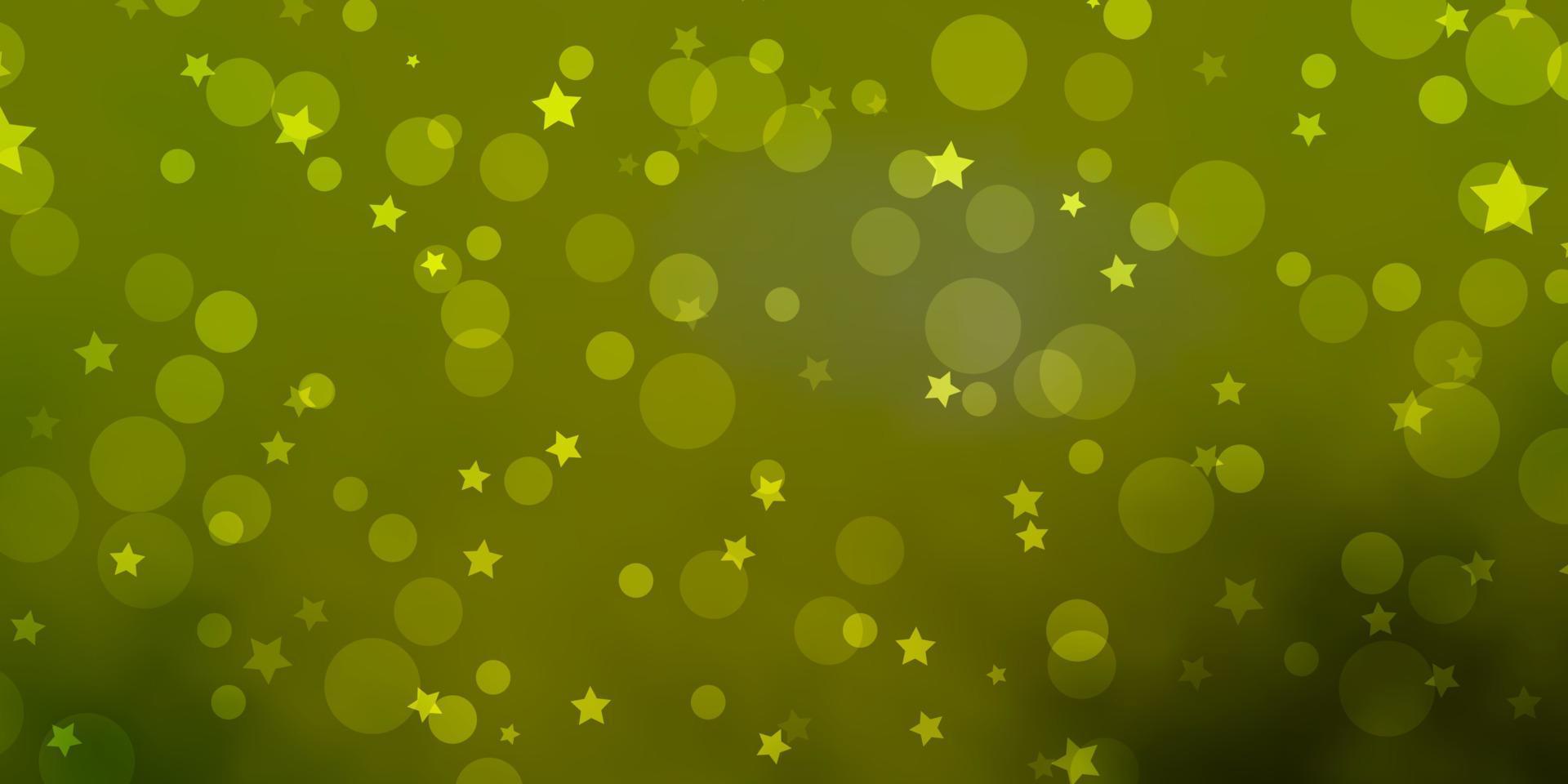 plantilla de vector verde claro, amarillo con círculos, estrellas.