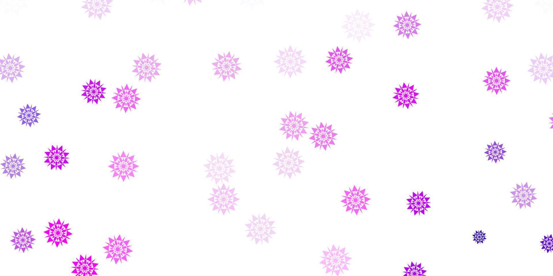 textura de vector violeta, rosa claro con copos de nieve brillantes.