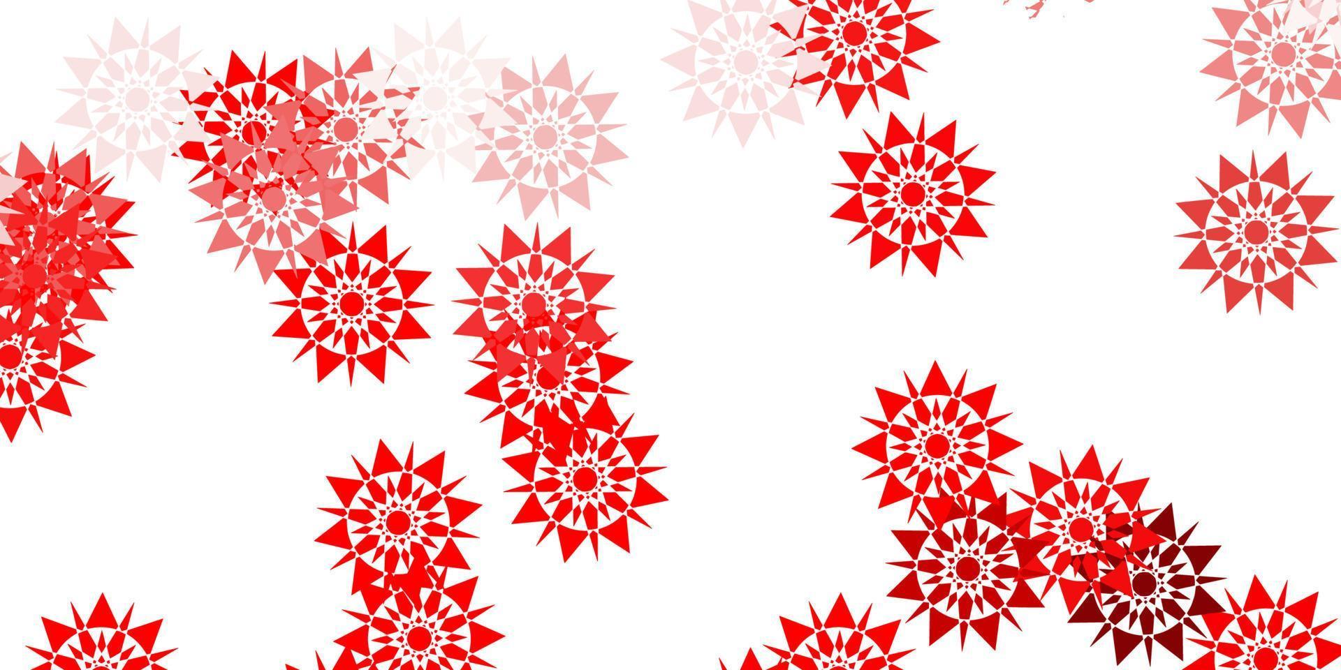 Light red vector beautiful snowflakes backdrop with flowers.