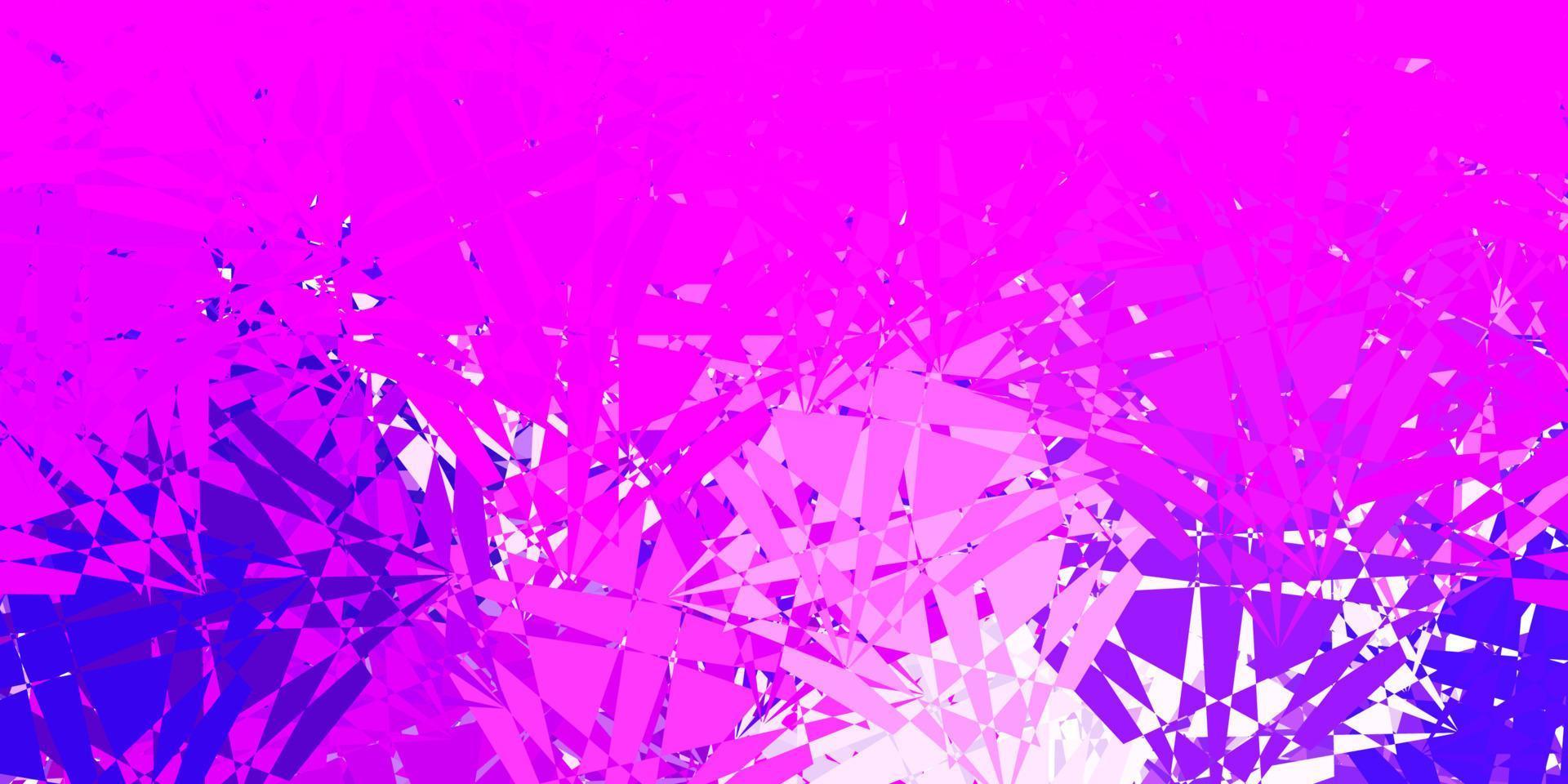 Telón de fondo de vector violeta, rosa claro con triángulos, líneas.