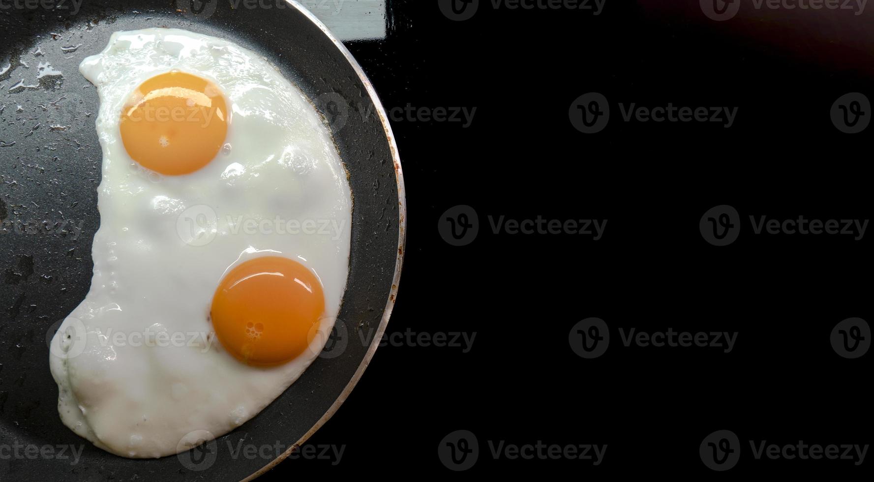 Two fried eggs in a teplon pan. photo