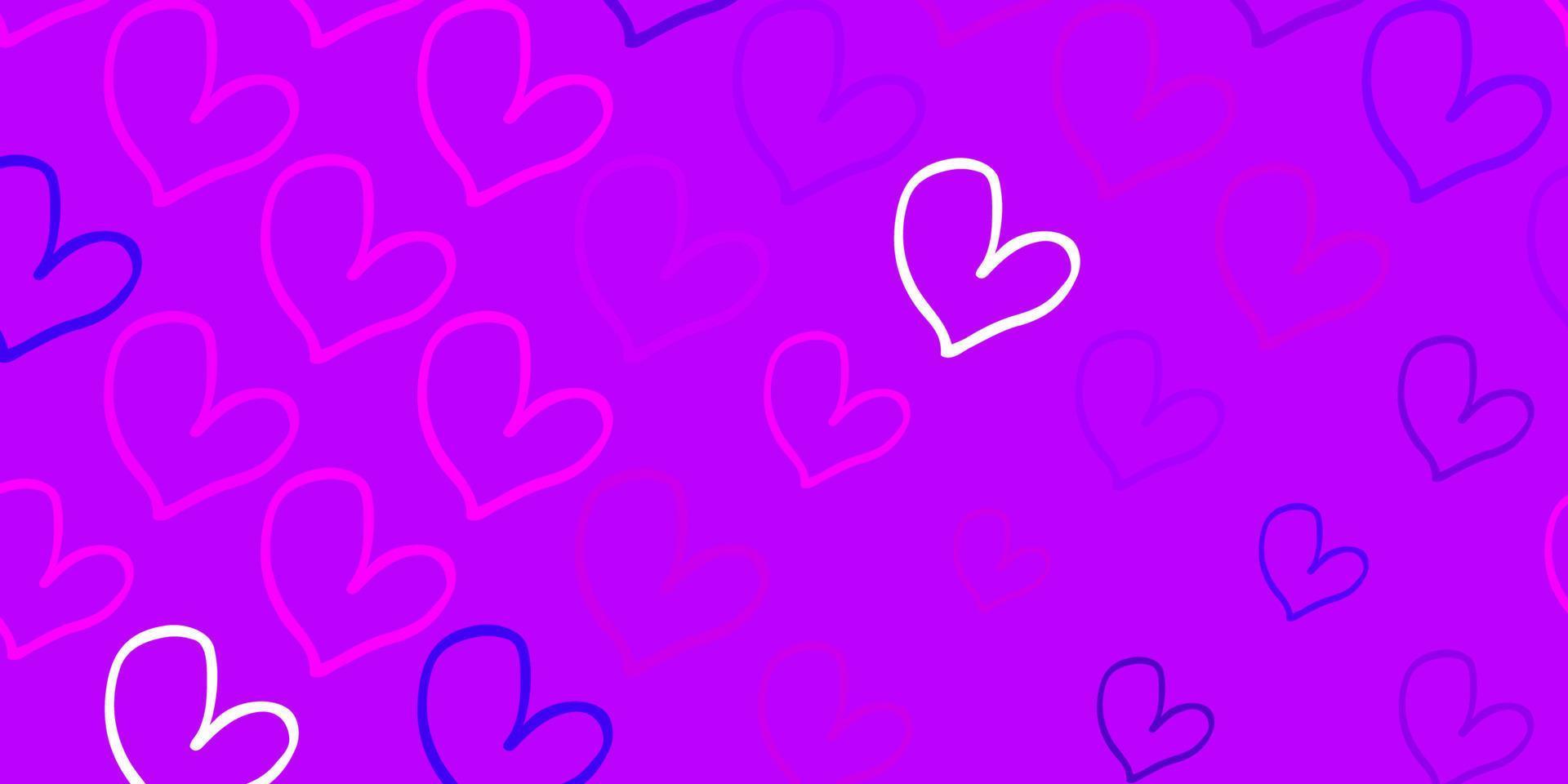 Light Purple vector pattern with colorful hearts.