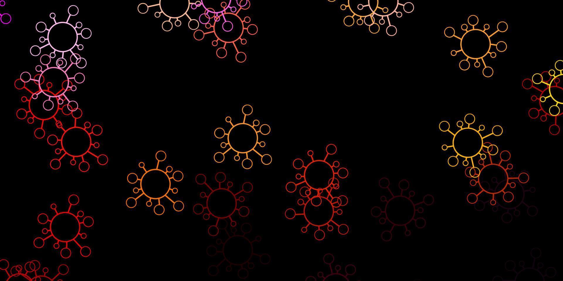 Dark red, yellow vector pattern with coronavirus elements.