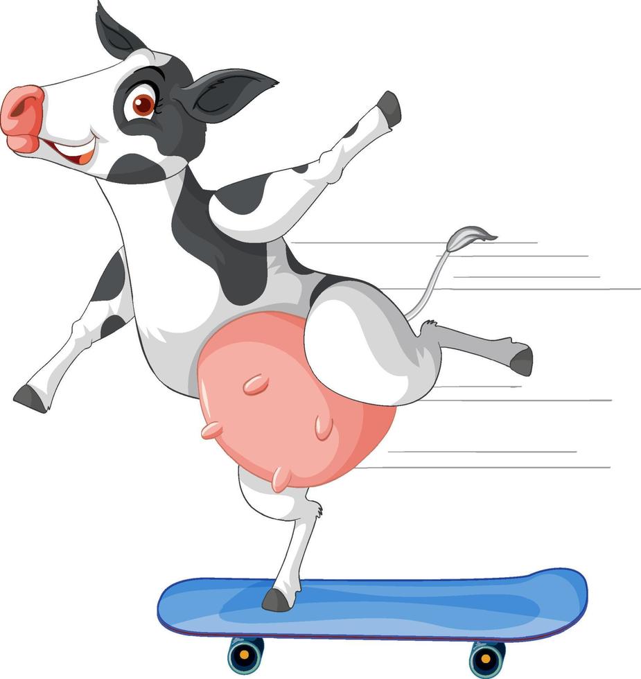 Dairy cow playing skateboard cartoon character vector