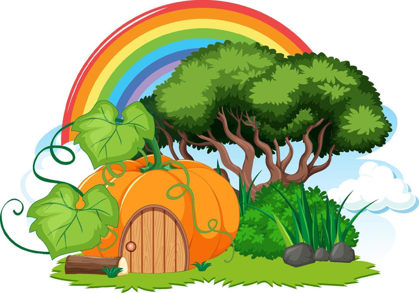 Fantasy pumpkin with rainbow in the sky vector