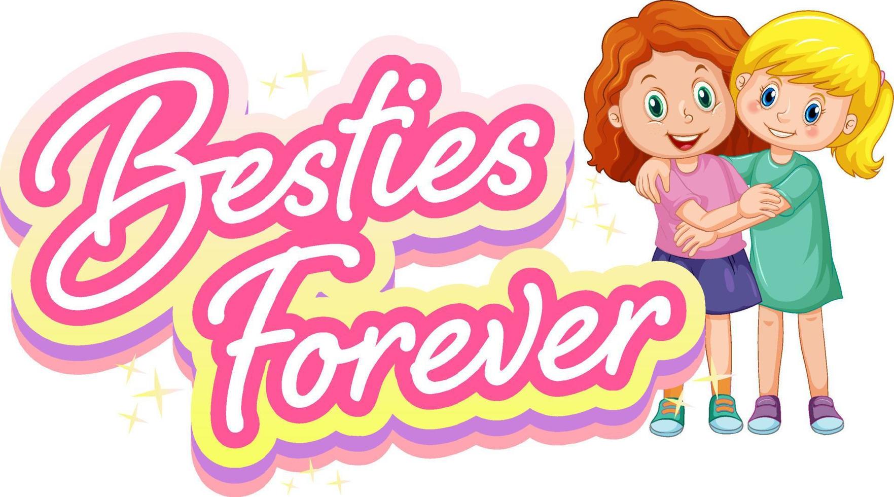 Bestie forever logo with two girls hugging together vector