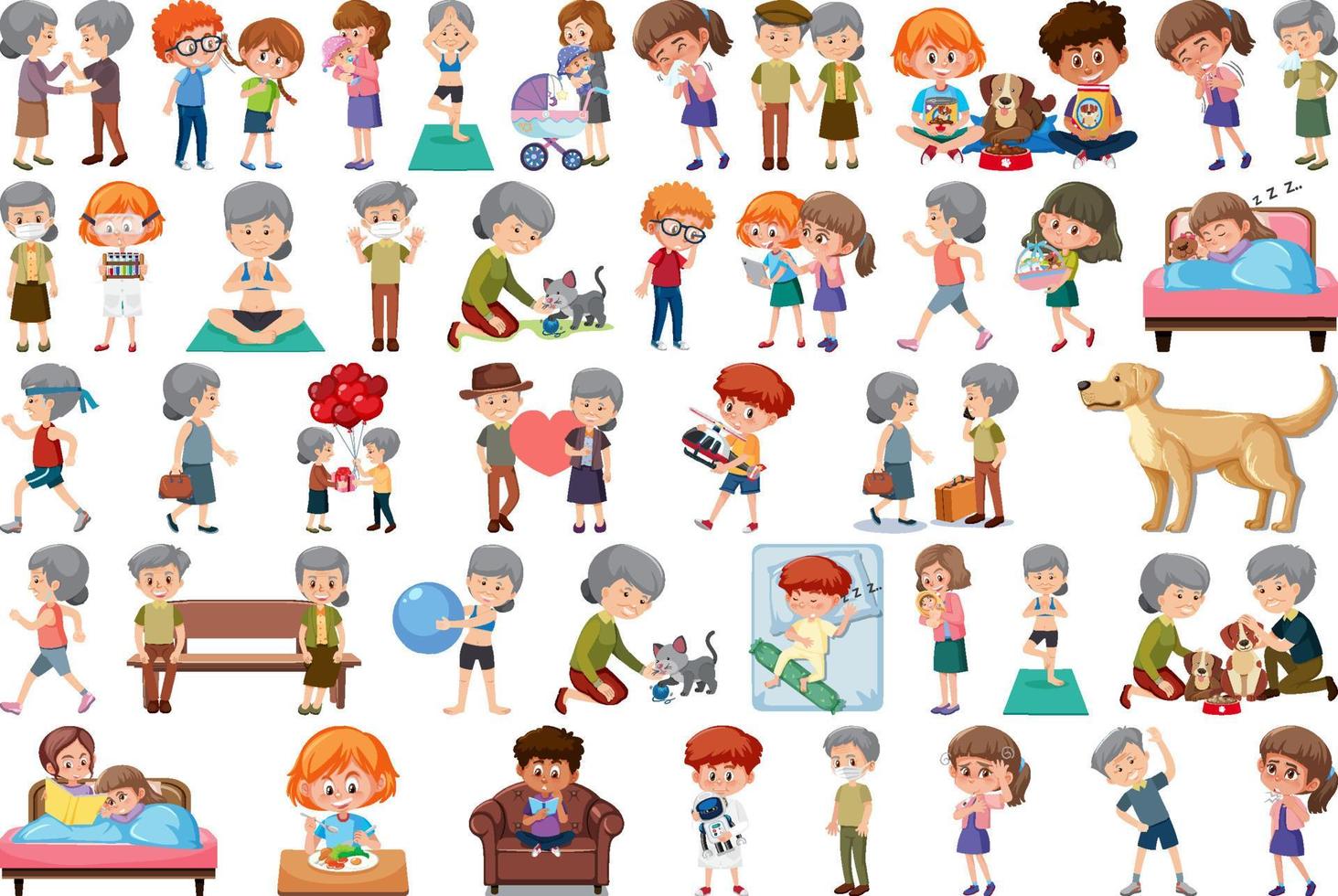 Set of different activities people in cartoon style vector