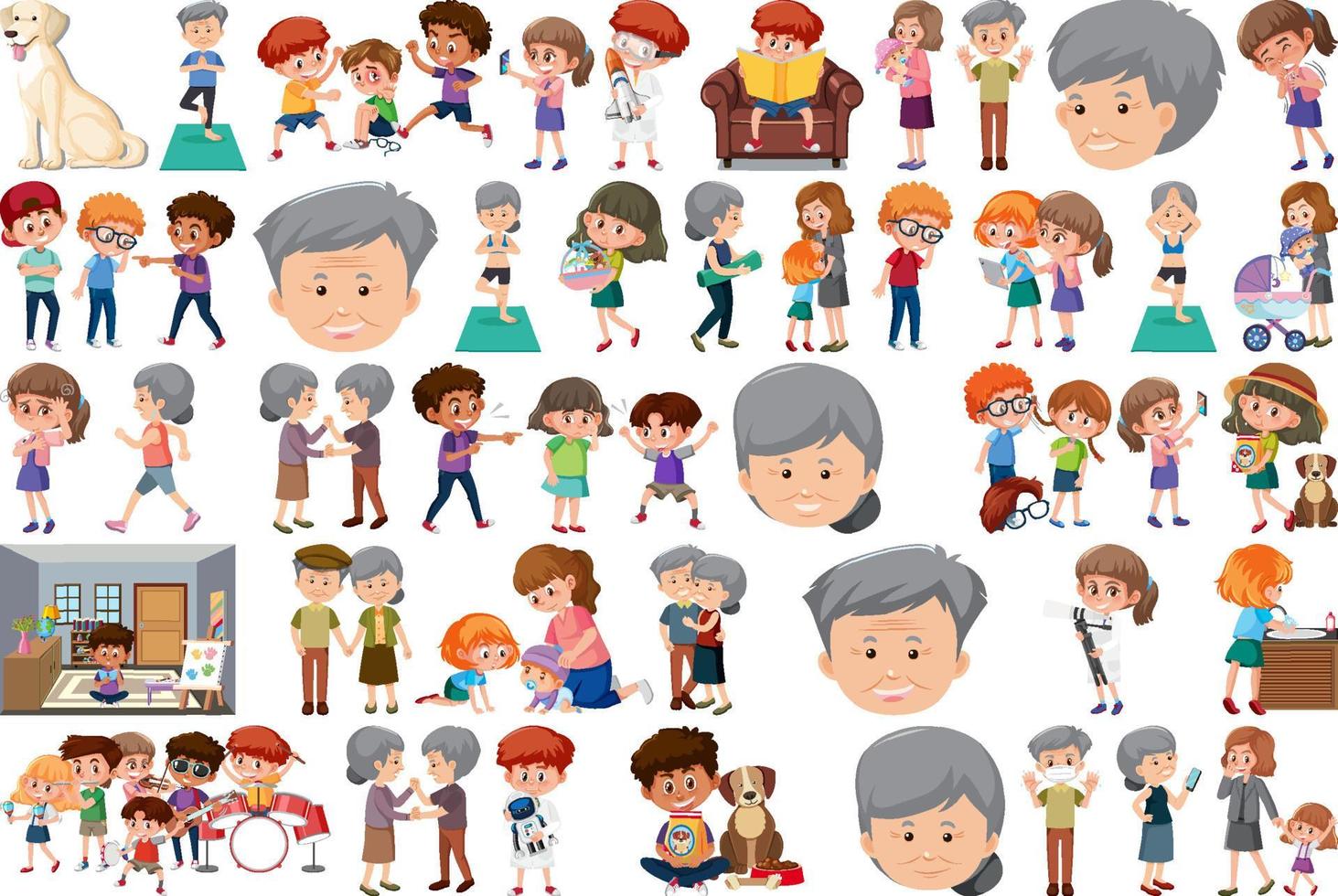 Set of different activities people in cartoon style vector