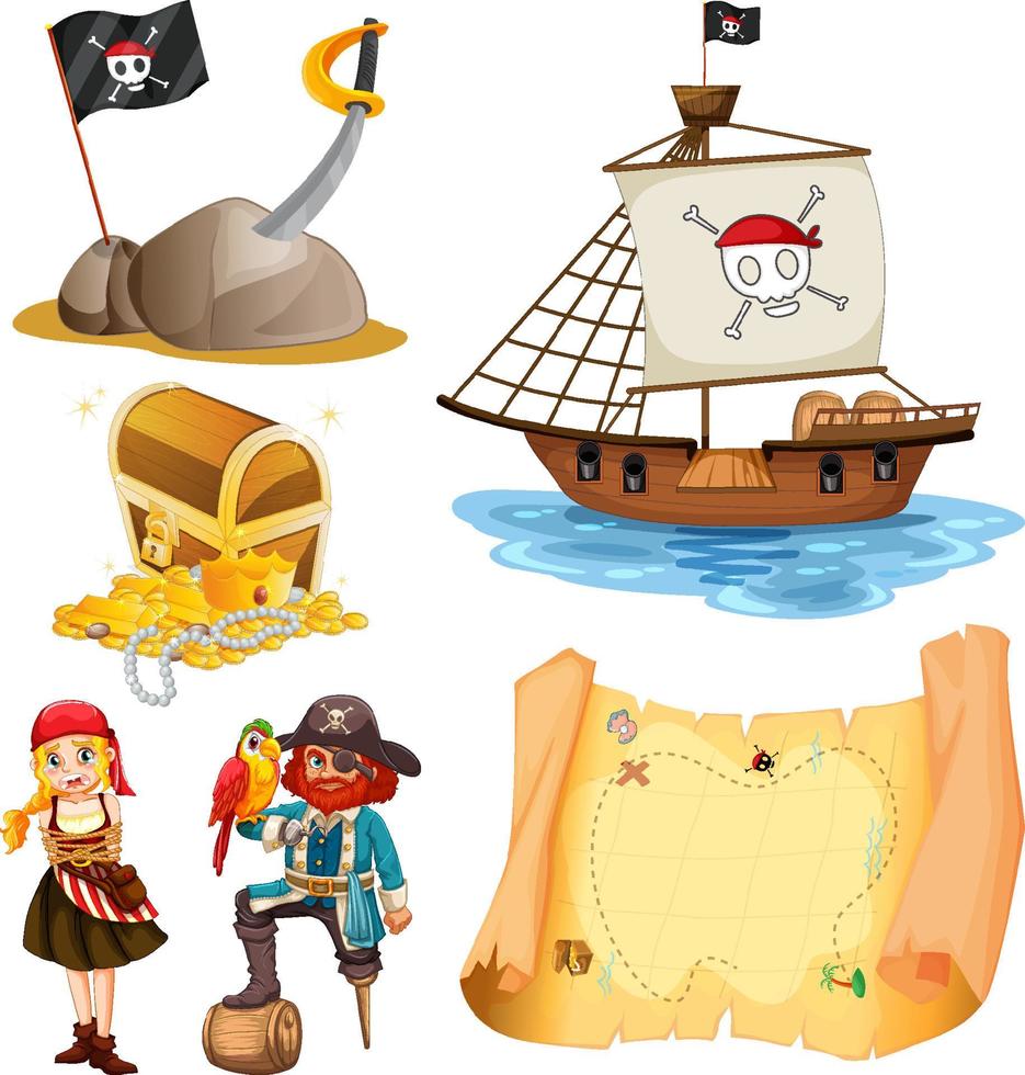 conjunto de diferentes personajes de dibujos animados de piratas vector