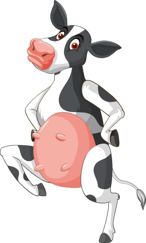 personaje de dibujos animados de vaca lechera de pie sobre dos piernas vector