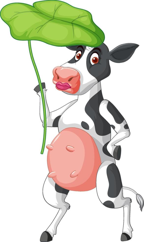 personaje de dibujos animados de vaca lechera de pie sobre dos piernas vector