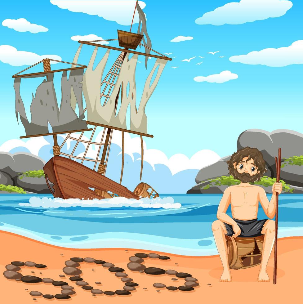 A man on deserted island isolated vector