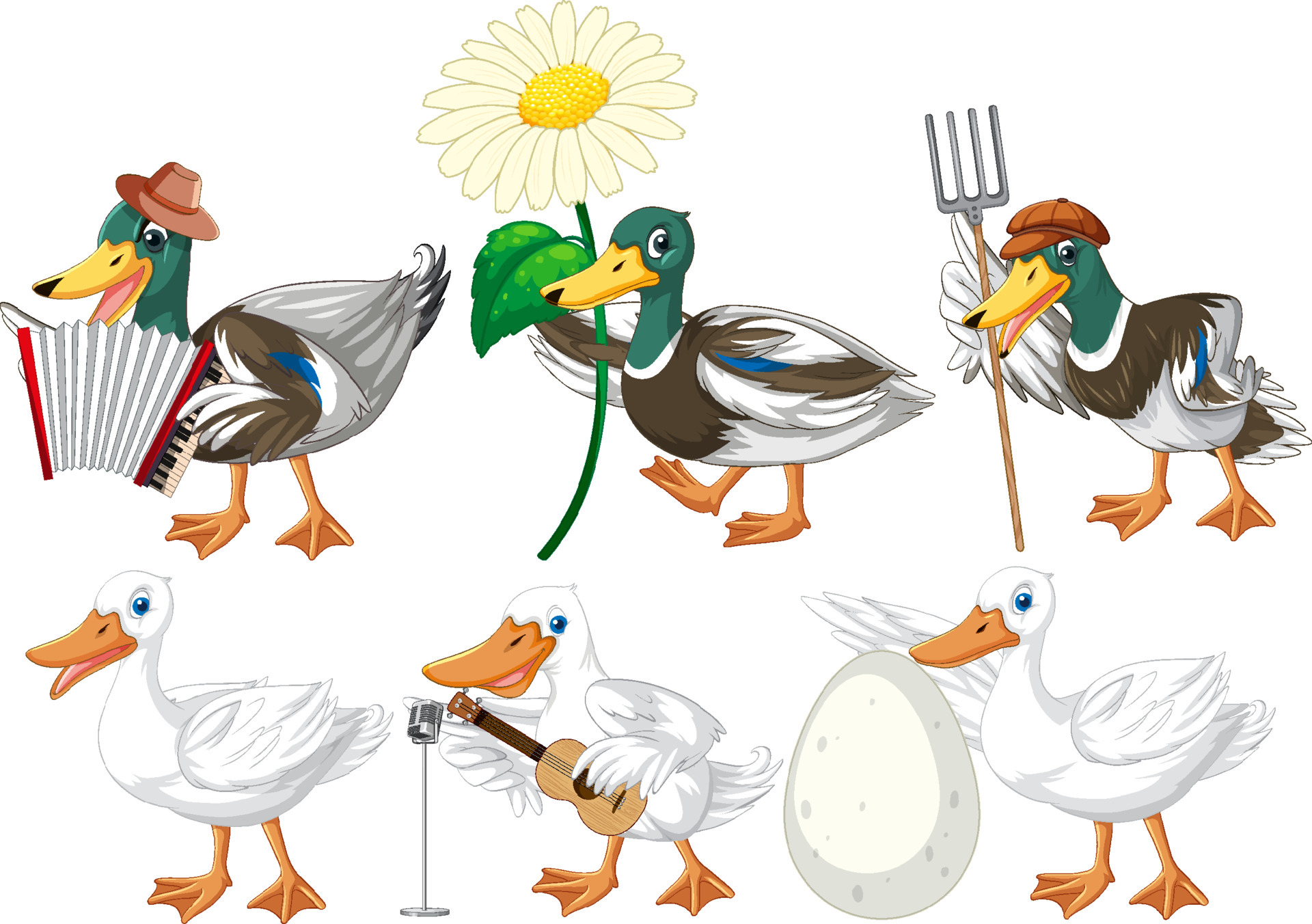 Set of different poses of ducks cartoon characters 6093445 Vector Art at  Vecteezy