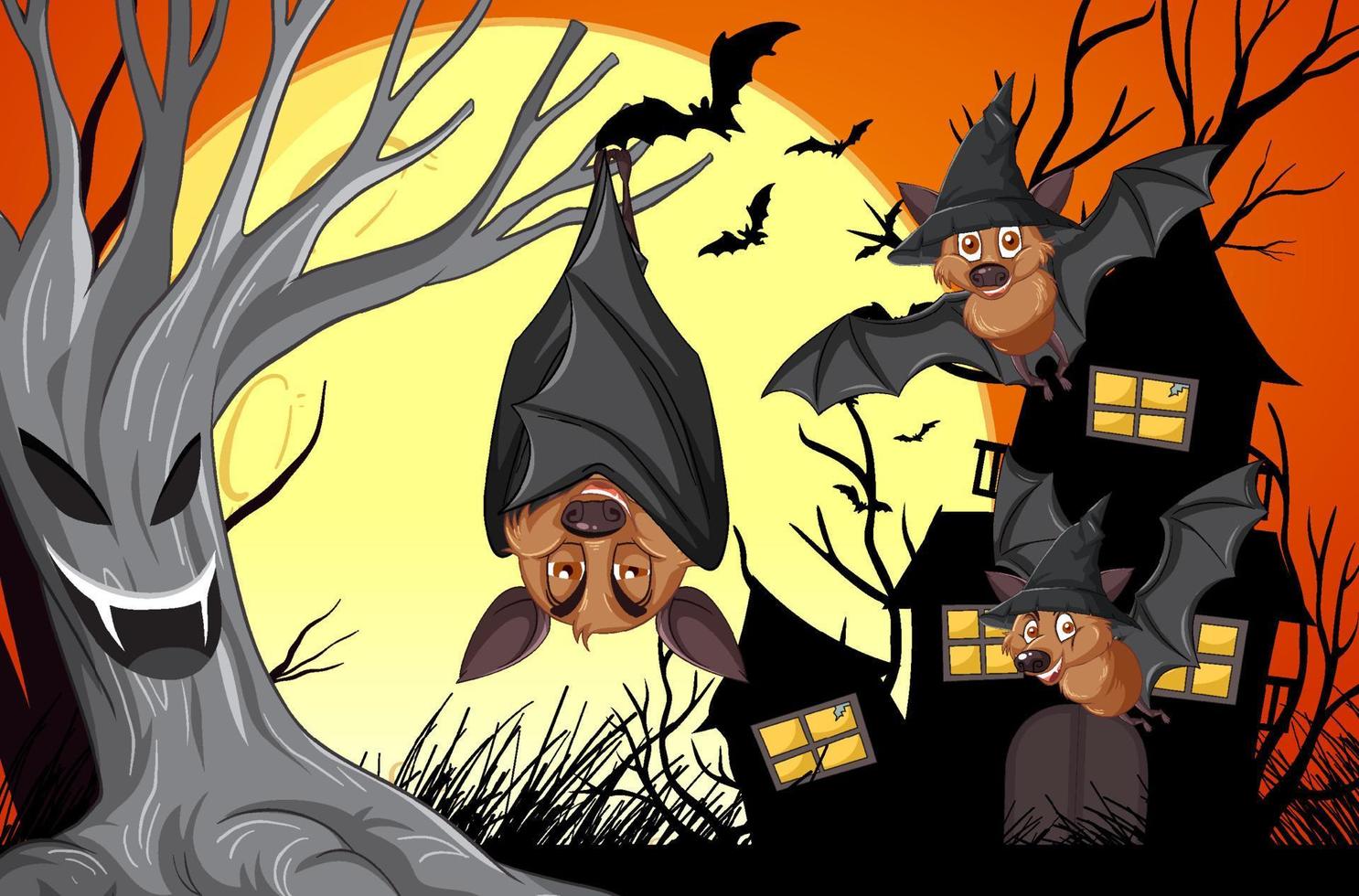grupo de murciélagos en tema de halloween vector
