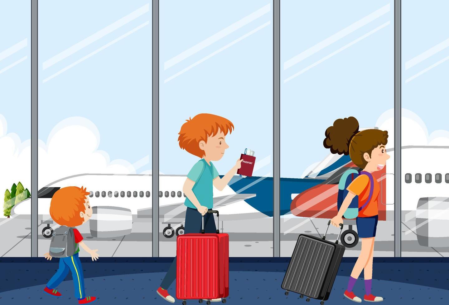 Airport terminal scene with passengers vector